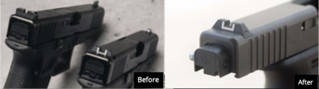 Glock handgun before and after being fitted with an auto sear. Photos via the City of Chicago vs Glock lawsuit.