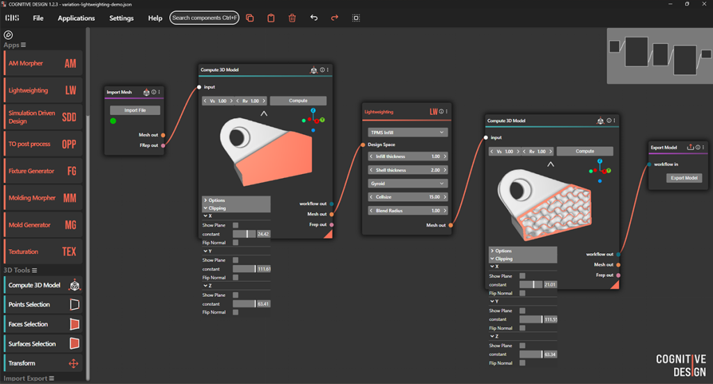 Overview of Cognitive Design's interface: the Lightweighting workflow. Image via CDS.
