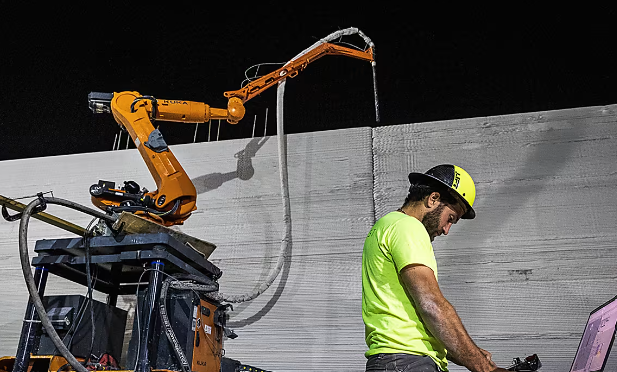 Construction worker at Walmart's Athens site. Photo via WSJ.