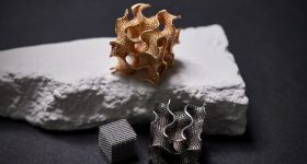 A detailed close-up of a lattice structure produced using precious metal additive manufacturing. Photo via Cookson Industrial.