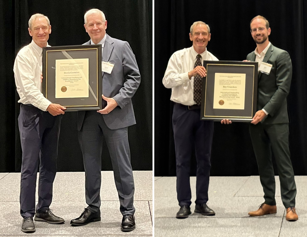 Denis Cormier and Bey Vrancken receiving the FAME Award at the SFF Symposium. Photo via KU Leuven.