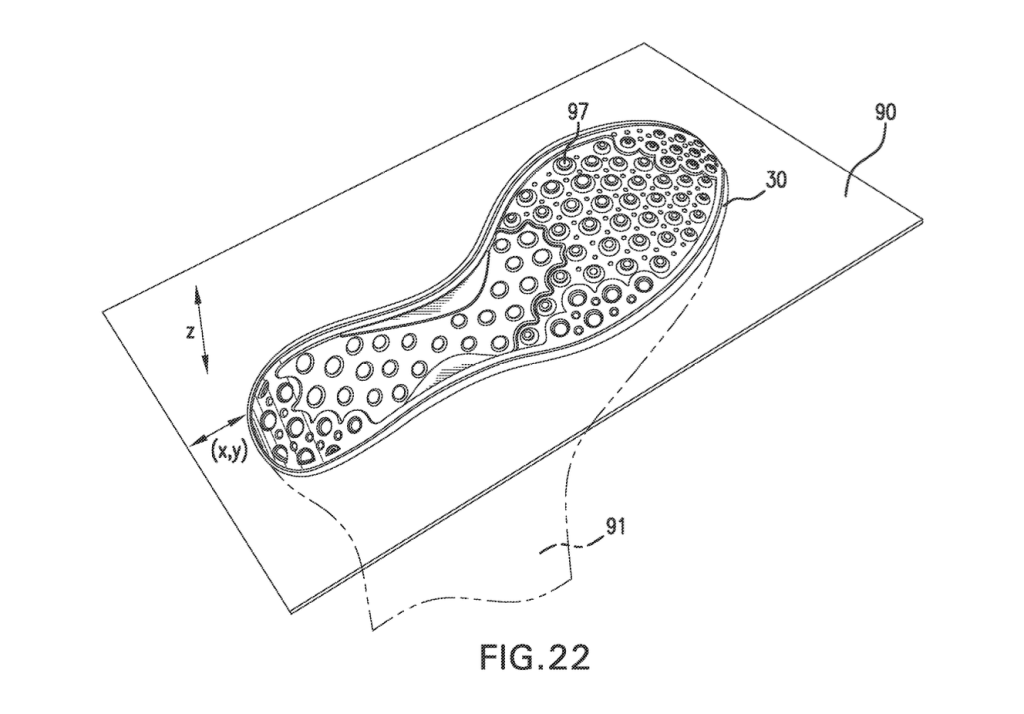 The sole-3D printing process. Image via the United States Patent and Trademark Office.