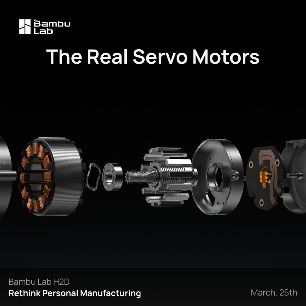 The teaser for the Bambu Lab H2D's "real servo motors." Image via Bambu Lab.