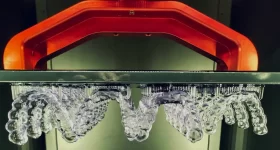 3D printed dental models being produced on the Lumia X1 SLA system using new resins. Photo via Axtra3D.