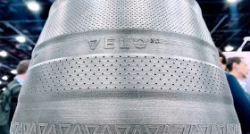 A part 3D printed using Velo3D's Sapphire technology on display at RAPID + TCT 2025. Photo by 3D Printing Industry.