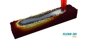 A visualization of Laser Powder Bed Fusion Simulation. Image via Flow Science.