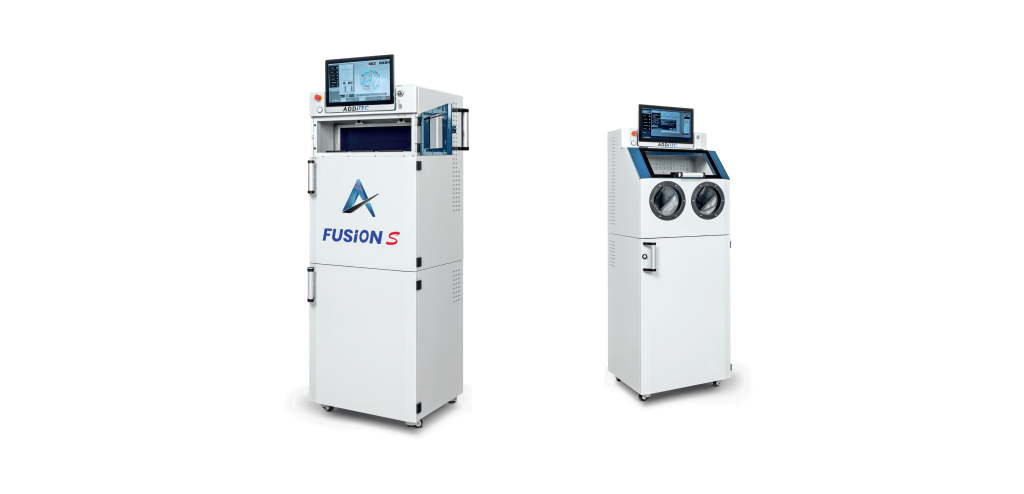 The Fusion S LPBF printer (left) paired with its integrated powder handling system. Image via ADDiTEC.