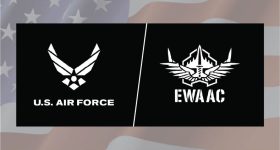 Graphic displaying the official emblems of the U.S. Air Force and EWAAC. Photo via Elementum 3D.