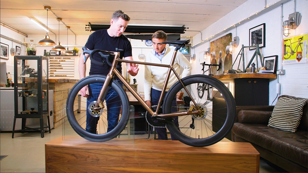 Renishaw and J.Laverack collaborate on the Aston Martin .1R, a bespoke titanium-carbon road bike. Photo via Renishaw.