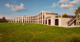 The three-story residential complex. Photo via Horizon Legacy.