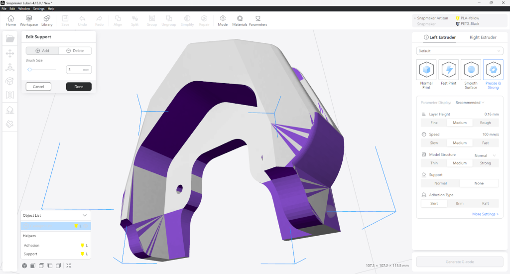 Snapmaker Luban slicer software interface. Image by 3D Printing Industry.