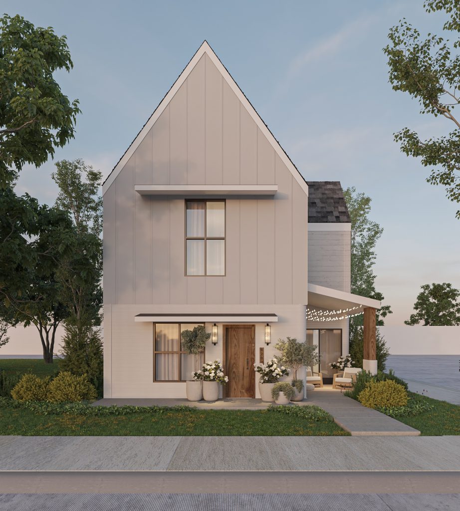 AI-generated image of Zahara housing plan’s front elevation. Image via Zuri Gardens.