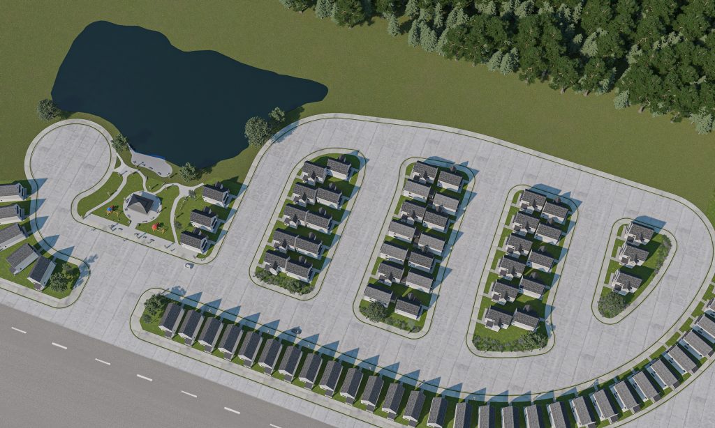 AI-generated aerial view of the Zuri Gardens community. Image via Zuri Gardens.